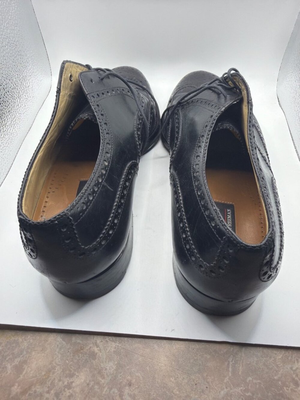 Hickey Freeman Black Leather Wingtip Oxford Dress Shoes Size 10 D